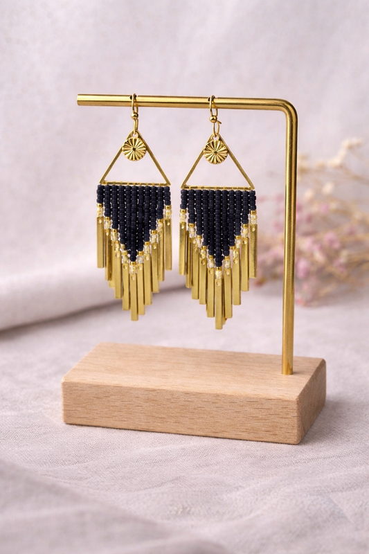 Modèle Ursula – Boucles d’oreilles Bohème Franges & Perles