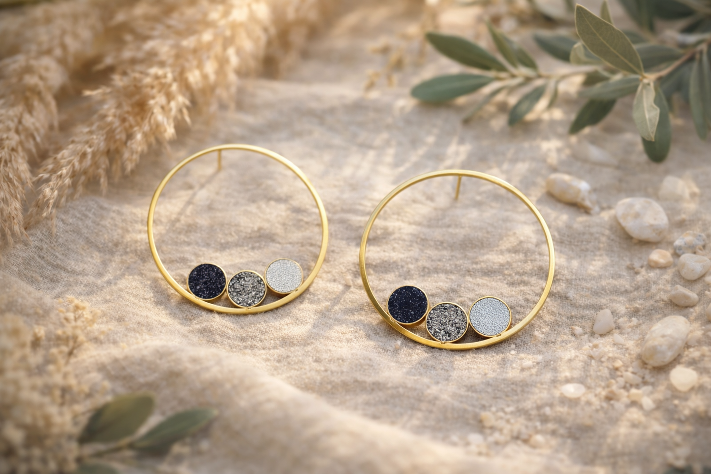 Modèle Anouka - Boucles d'oreilles anneau & cuir - Bohème chic