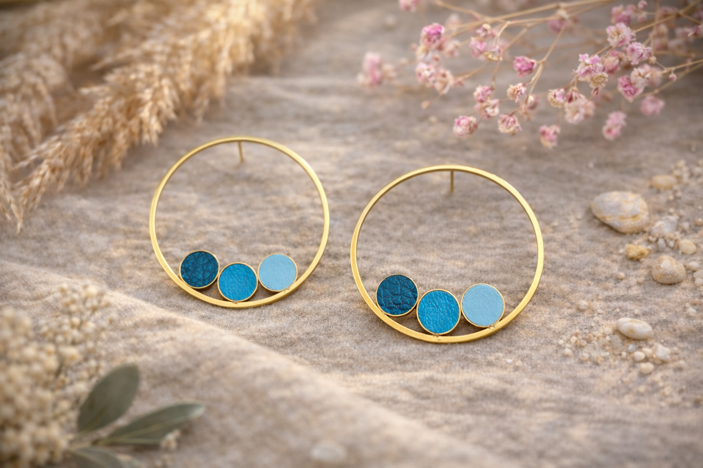 Modèle Anouka - Boucles d'oreilles anneau & cuir - Bohème chic