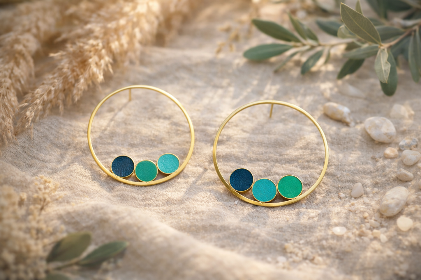 Modèle Anouka - Boucles d'oreilles anneau & cuir - Bohème chic