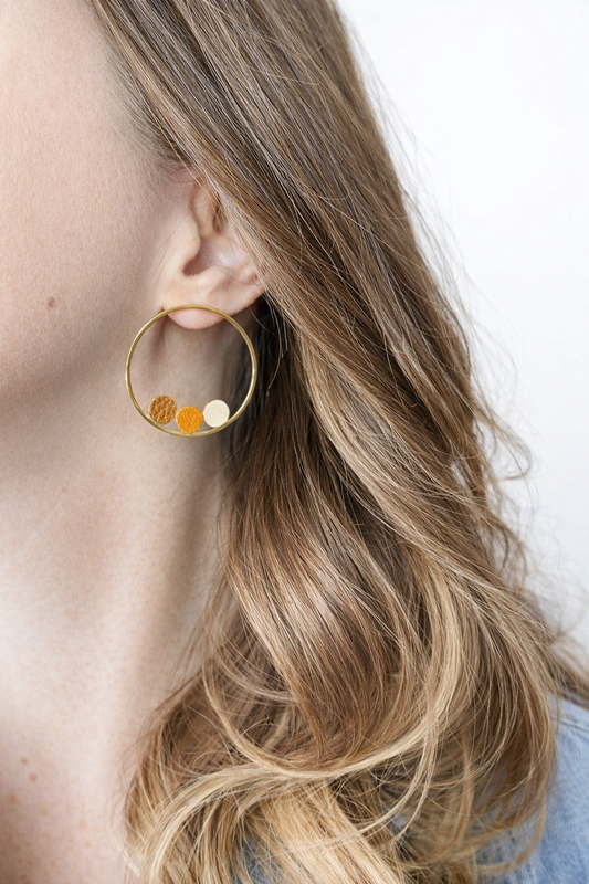 Modèle Anouka - Boucles d'oreilles anneau & cuir - Bohème chic